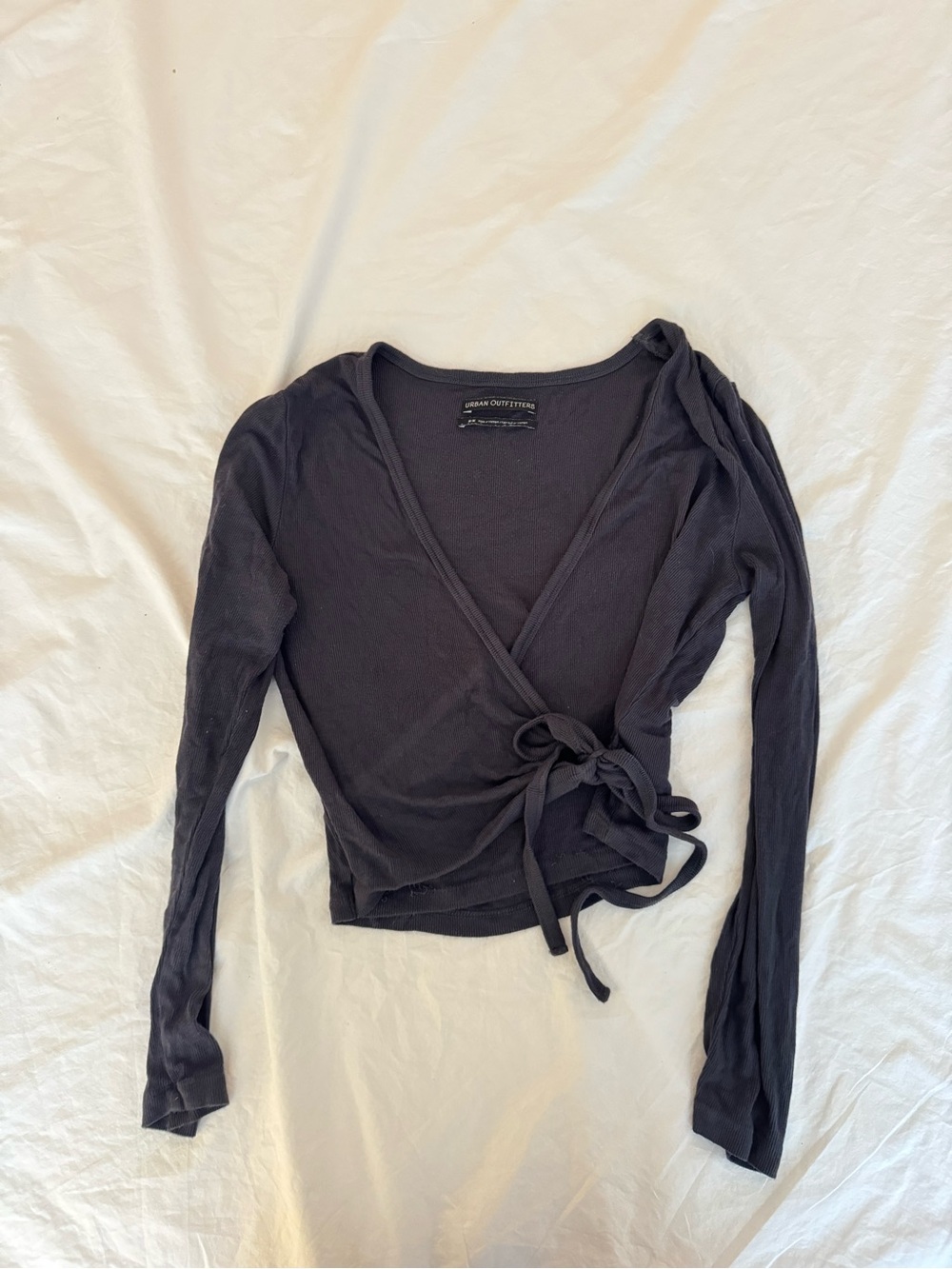 Urban Outfitters Grey Wrap-Style Long Sleeve Crop Top